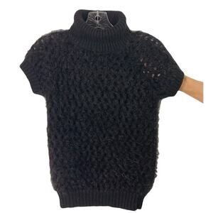 ERDEM Sweater M ITALY Alpaca-Wool Fluffy Chunky-Loose-Knit Turtleneck Short-Slv